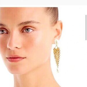 J. Crew Chain Mesh and Freshwater Pearl Earrings in White Gift Box NEW $78